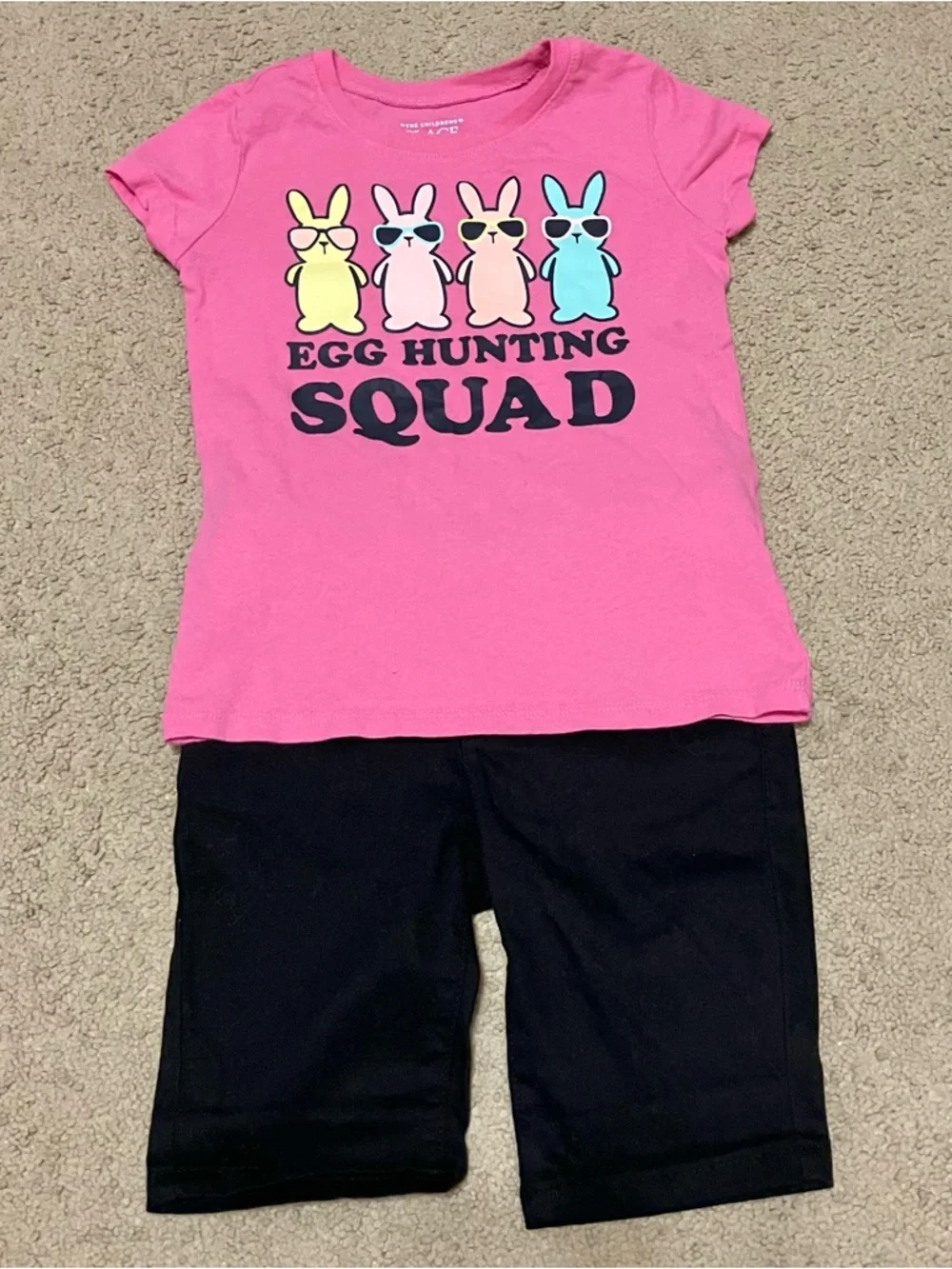 Children’s Place Girl’s 4T Pink Easter T-Shirt & Black Bermuda Shorts Outfit